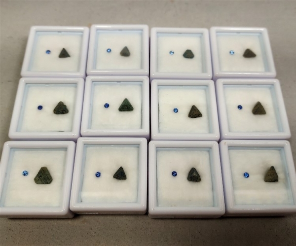 12 Benitoite Natural Crystal and Gemstone Sets, Benitoite Gem Mine, San Benito Co., CA