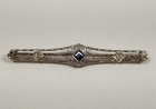 Antique Yogo Sapphire & Diamond Bar Pin, with G.I.A. Report 14k Y.G., 5.9 cm / 2.4 inches