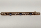 Antique Yogo Sapphire & Pearl Pin, with G.I.A. Report 14k Y.G., 5.5 cm / 2.25 inches